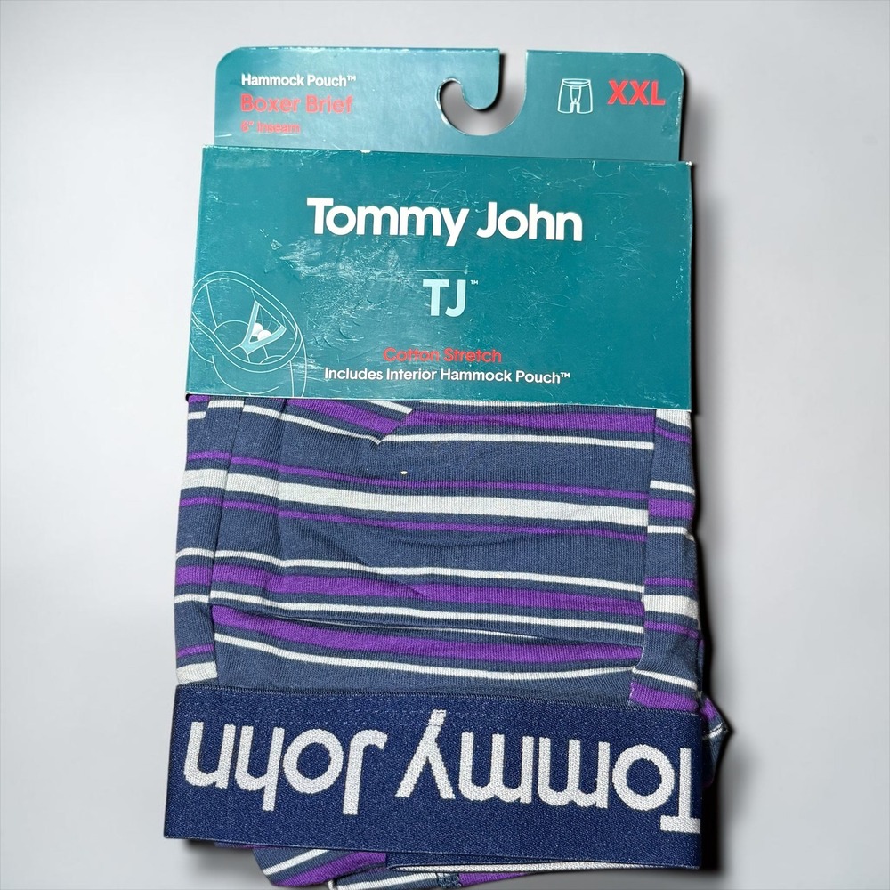 Tommy John TJ Mens XXL Cotton Stretch Boxer Brief 6 Inseam Hammock Pouch Striped
